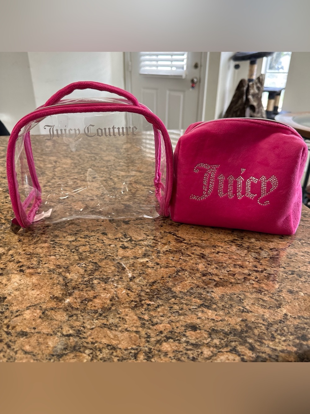 Juicy Couture Bright Pink Velvet Cosmetic Pouch Set